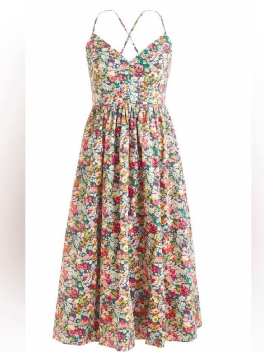 J Crew Liberty Fabric Women’s Midi Strap Floral Summer Dress Petite 12